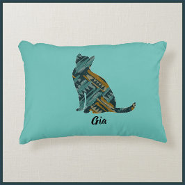 Abstrakte Türkis- und Goldkatze Dekokissen
