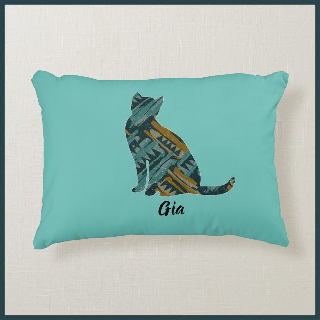 Abstrakte Türkis- und Goldkatze Dekokissen (Von Creator hochgeladen)