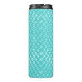 Abstrakte türkisfarbene Linie Schlagmuster Thermosbecher (Rückseite)
