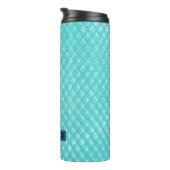 Abstrakte türkisfarbene Linie Schlagmuster Thermosbecher (Nach rechts gedreht)