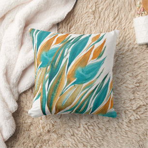 Abstrakte Turquoise Und Rost Aquarell Kunst Kissen