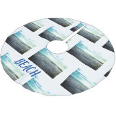 Abstrakte Typografie am Strand Blaues Muster Polyester Weihnachtsbaumdecke (Schrägansicht)