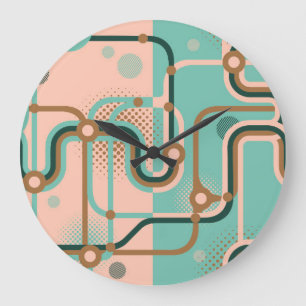 Abstrakte U-Bahn-Karte, Doppelmuster. Große Wanduhr
