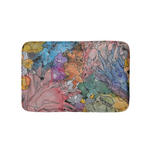 Abstrakte und farbenfrohe Badematte (Vorderseite)