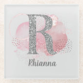 Abstrakte und Silber Glitzer Letter R Glasuntersetzer (Vorderseite)