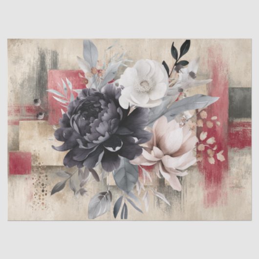 Abstrakte Uni bedrückte Florals Decoupage Seidenpapier (Vorderseite)