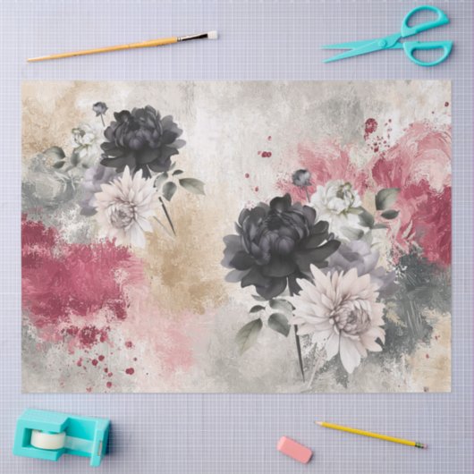 Abstrakte Uni bedrückte Florals Decoupage Seidenpapier (Basteln)