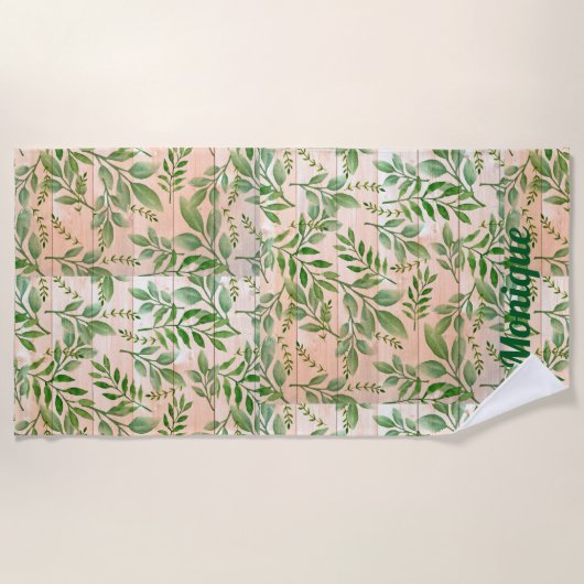 Abstrakte Vegetation auf Imitaten Hintergrund Holz Strandtuch (Vorderseite)