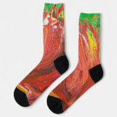 Abstrakte vertikale Geste in Rot Socken (Linkes Detail)