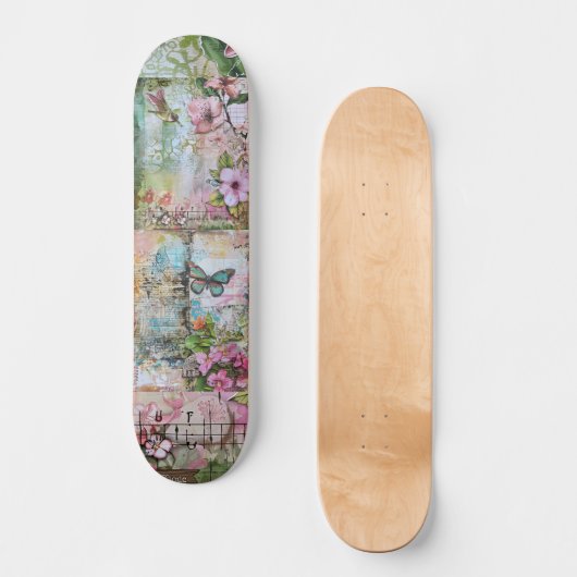 Abstrakte Vintage Blumenart Wide Street Skateboard (Vorderseite)