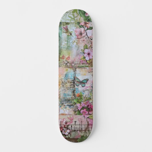 Abstrakte Vintage Blumenart Wide Street Skateboard (Vorderseite)