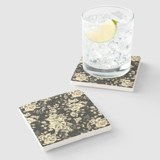 Abstrakte Vintage Blumenglastextur Steinuntersetzer (Seitenansicht)