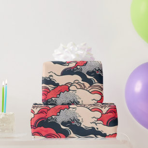 Abstrakte Vintage-Ozeanwellen im japanischen Stil Geschenkpapier