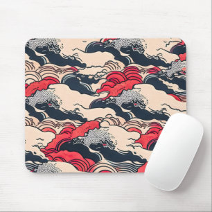 Abstrakte Vintage-Ozeanwellen im japanischen Stil  Mousepad