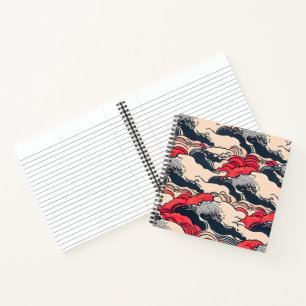 Abstrakte Vintage-Ozeanwellen im japanischen Stil  Notizblock