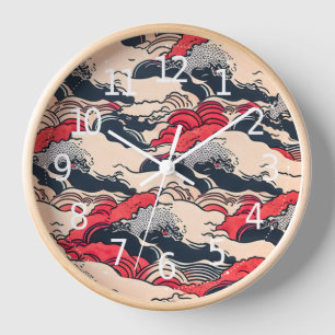 Abstrakte Vintage-Ozeanwellen im japanischen Stil  Uhr