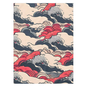 Abstrakte Vintage-Ozeanwellen japanische Stil Kuns Tischdecke