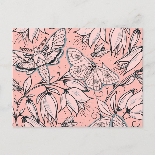 Abstrakte Vintage rosa Blume und Bug Postkarte (Vorderseite)