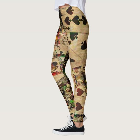 Abstrakte Vintage Spielkarten Digital-Kunst Leggings (Links)