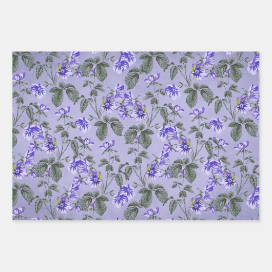 Abstrakte Vintage violette Blumen Geschenkpapier Set (Vorderseite 3)