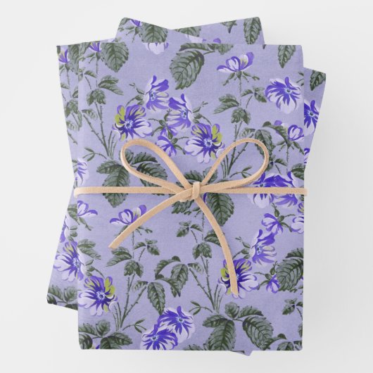 Abstrakte Vintage violette Blumen Geschenkpapier Set (Beispiel)