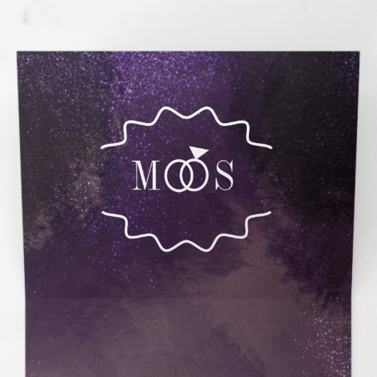 Abstrakte Violett Schwarzer Glam Pinselstriche Hoc Dreifach Gefaltete Einladung (Innen Erste Seite)