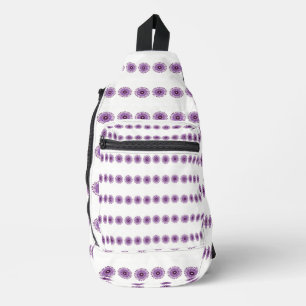 Abstrakte violette Blumen auf Weiß Crossbody Bag
