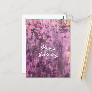 Abstrakte violette Blumen Geburtstagswasser Postkarte