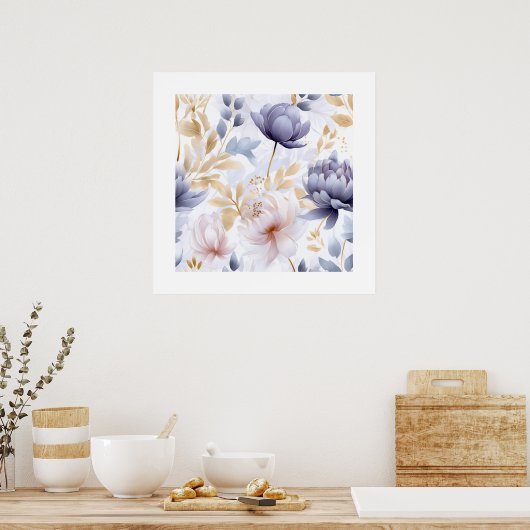 Abstrakte violette Blumen Poster (Küche)