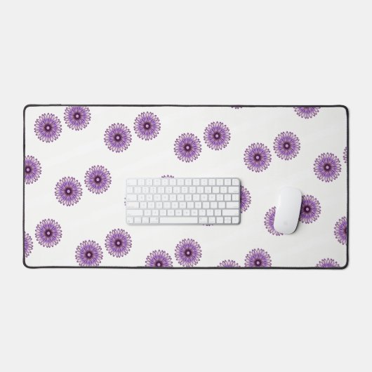 Abstrakte violette Blumenmuster auf Weiß Schreibtischunterlage (Tastatur & Maus)