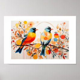 Abstrakte Vögel, die auf einem Zweig Stehend sind Poster