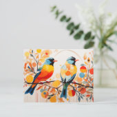 Abstrakte Vögel, die auf einem Zweig Stehend sind Postkarte (Stehend Vorderseite)