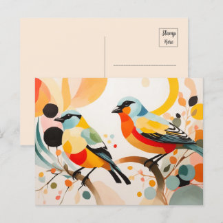 Abstrakte Vögel, die auf einem Zweig Stehend sind Postkarte
