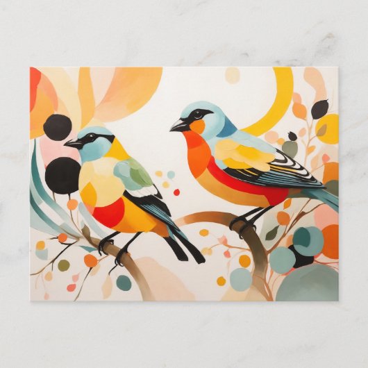 Abstrakte Vögel, die auf einem Zweig Stehend sind Postkarte (Vorderseite)