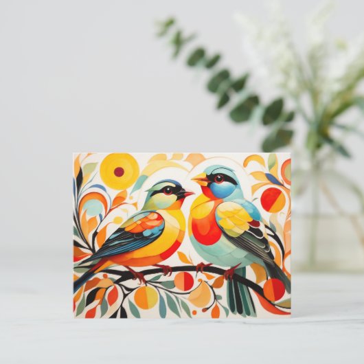Abstrakte Vögel, die auf einem Zweig Stehend sind Postkarte (Stehend Vorderseite)