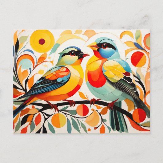 Abstrakte Vögel, die auf einem Zweig Stehend sind Postkarte (Vorderseite)
