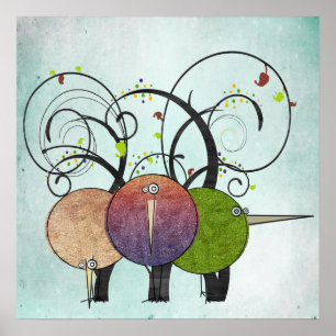 Abstrakte Vögel und Bäume Art Print Poster