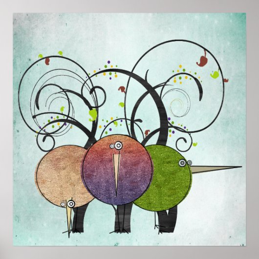 Abstrakte Vögel und Bäume Art Print Poster (Vorne)