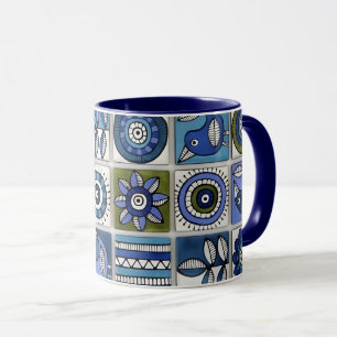 Abstrakte Vogel- und Blumenseramikfliesen Tasse