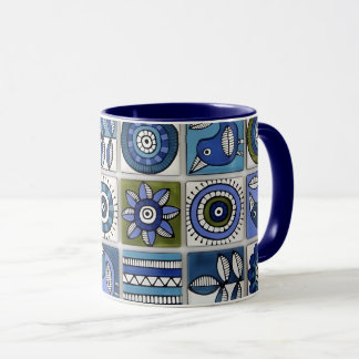 Abstrakte Vogel- und Blumenseramikfliesen Tasse