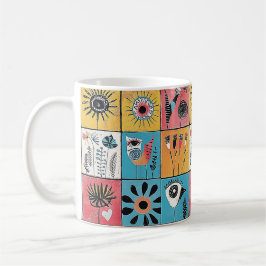 Abstrakte Vögel und Blüten Kaffeetasse