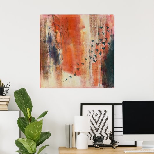 Abstrakte Vogelmigration Art Poster - farbenfrohe  (Heimbüro)