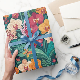 Abstrakte Volks-Orchideen-Schmetterlinge-Wrap-Papi Geschenkpapier