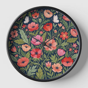 Abstrakte Volkskunst-Anemonen-Schmetterlinge-Kunst Uhr