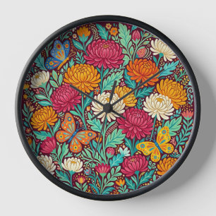 Abstrakte Volkskunst Chrysanthemen Schmetterlinge Uhr