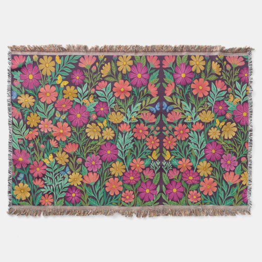 Abstrakte Volkskunst Cosmos Blumen Decken (Vorderseite)