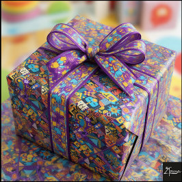 Abstrakte Volkskunst Geometrische Quilt-Mosaik Geschenkpapier