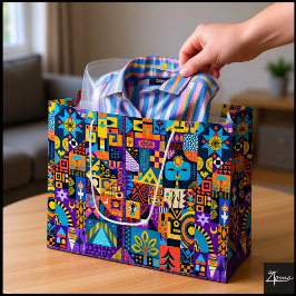 Abstrakte Volkskunst Geometrische Quilt-Mosaik Große Geschenktüte
