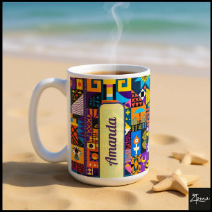 Abstrakte Volkskunst Geometrische Quilt-Mosaik Kaffeetasse