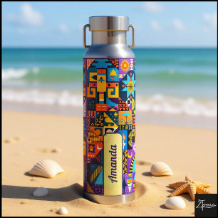 Abstrakte Volkskunst Geometrische Quilt-Mosaik Trinkflasche